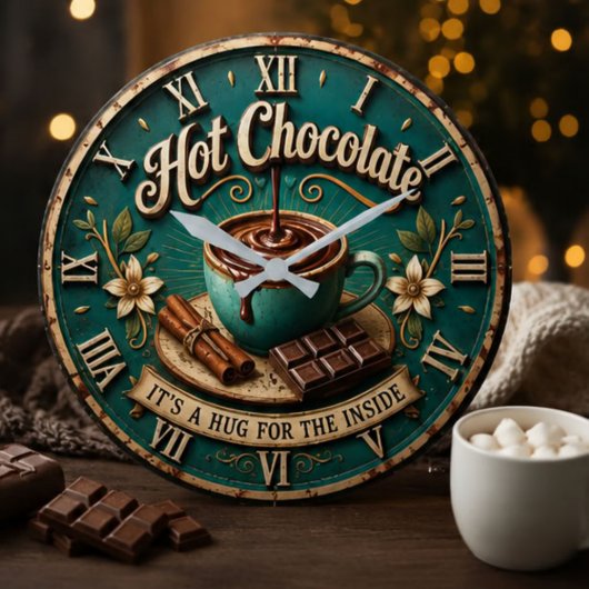 Hot Chocolate Coffee Bar Rustic Farmhouse ラージ壁時計