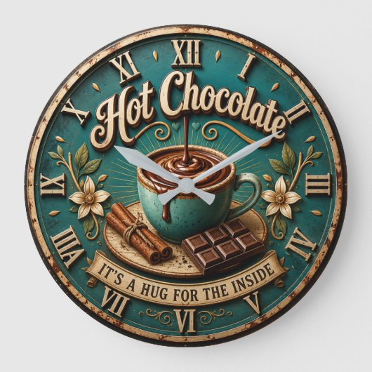 Hot Chocolate Coffee Bar Rustic Farmhouse ラージ壁時計 (正面)
