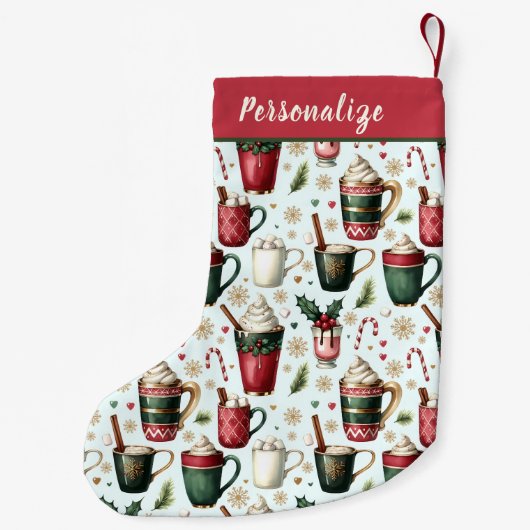 Hot Christmas Holiday Drinks Pattern Personalized スモールクリスマスストッキング (裏面)