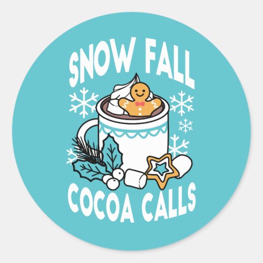 Hot Cocoa and Winter Charm - Snow Fall Cocoa Calls ラウンドシール (正面)