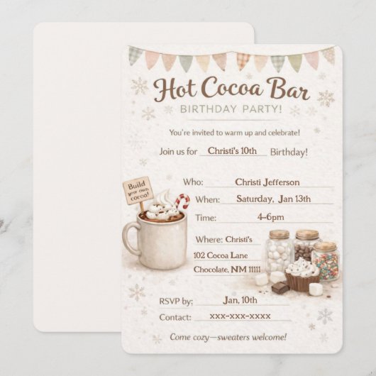 Hot Cocoa Bar Birthday Invitation 招待状 (正面/裏面)
