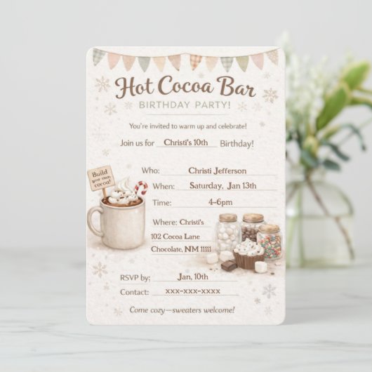 Hot Cocoa Bar Birthday Invitation 招待状 (スタンド正面)