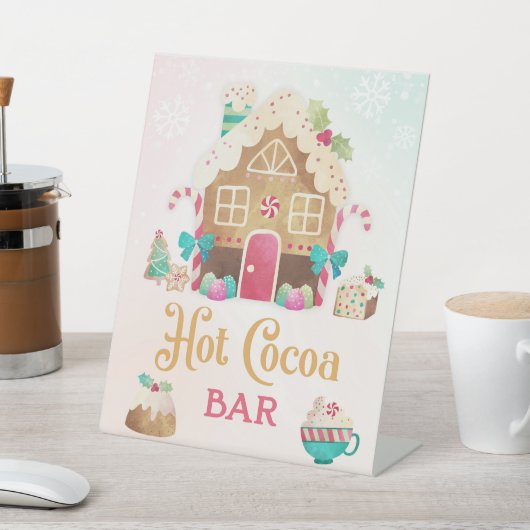 Hot Cocoa Bar Sign with Gingerbread House  台座サイン (インサイチュ)
