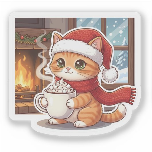 Hot Cocoa Cat Cozy Christmas Mug Sticker シール (正面)