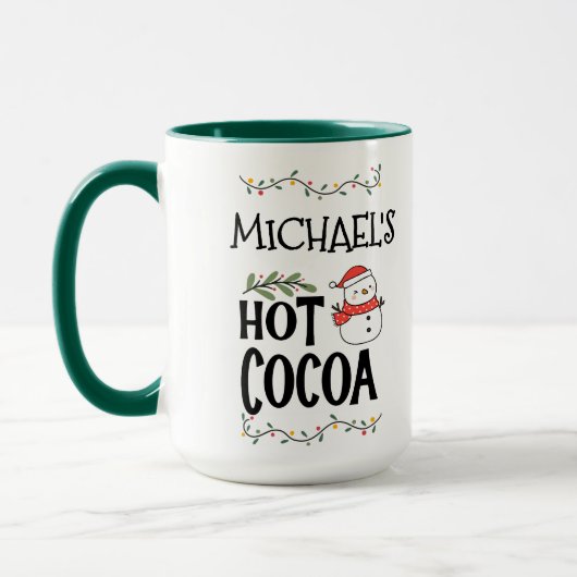 Hot Cocoa Christmas Snowman for Kids & Custom Name マグカップ (左)