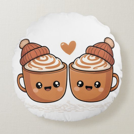 Hot Cocoa Couple Pillow – Cute Cozy Winter Décor ラウンドクッション (正面)