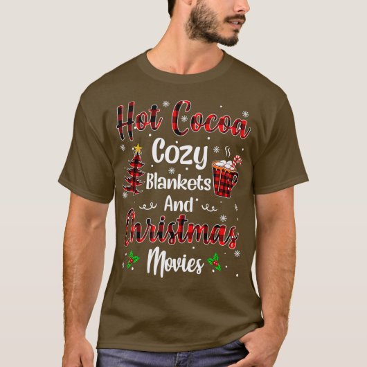 Hot Cocoa Cozy Blankets Christmas Movies Red Tシャツ (正面)