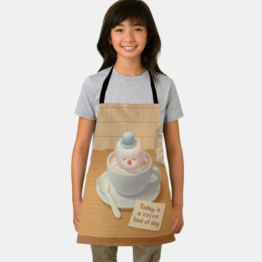 Hot Cocoa Day: Smiling Bichon Marshmallow Art エプロン (インサイチュ)