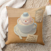 Hot Cocoa Day: Smiling Bichon Marshmallow Art クッション (ブランケット)