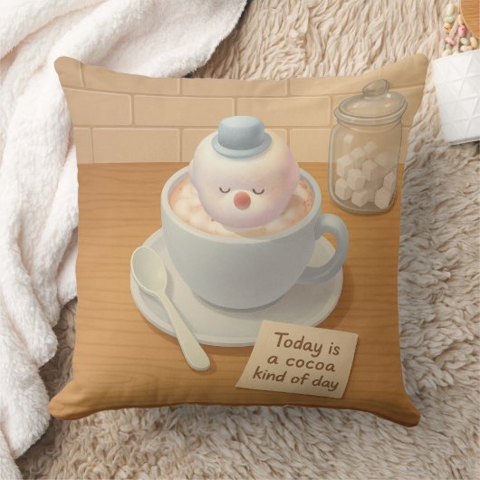 Hot Cocoa Day: Smiling Bichon Marshmallow Art クッション (ブランケット)