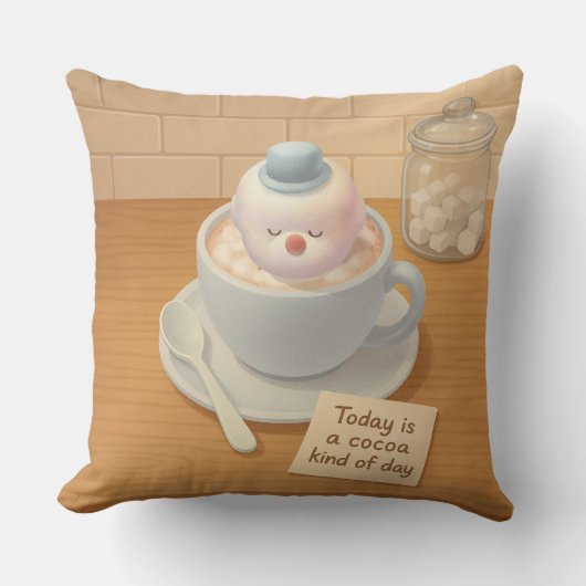 Hot Cocoa Day: Smiling Bichon Marshmallow Art クッション (正面)