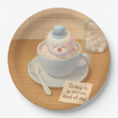 Hot Cocoa Day: Smiling Bichon Marshmallow Art ペーパープレート (正面)