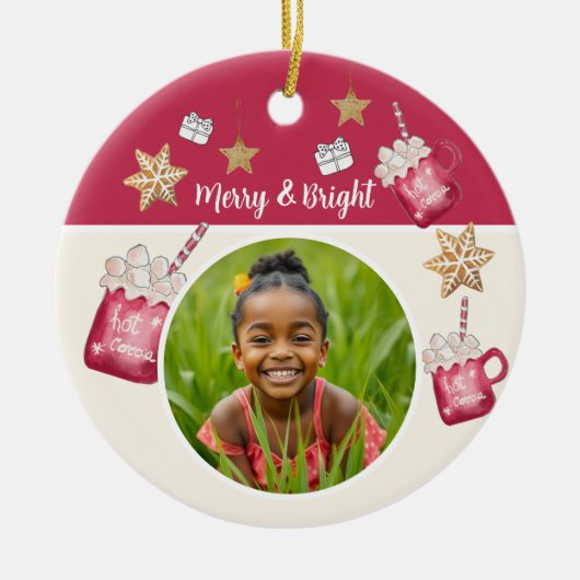 Hot Cocoa Holiday Party Watercolor Art セラミックオーナメント (正面)