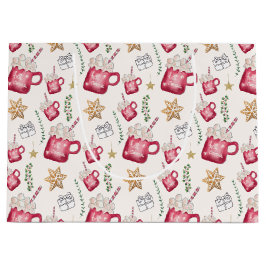 Hot Cocoa Holiday Party Watercolor Art ラージペーパーバッグ