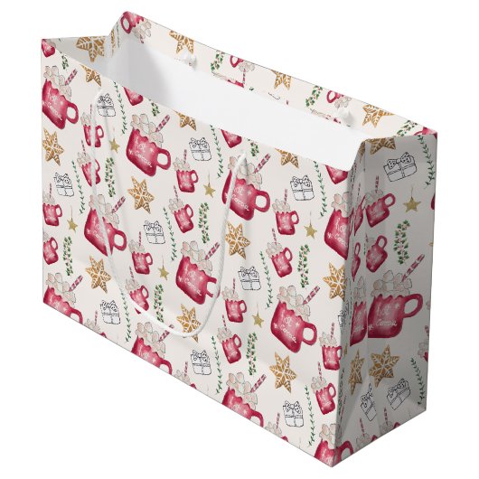 Hot Cocoa Holiday Party Watercolor Art ラージペーパーバッグ (正面アングル)