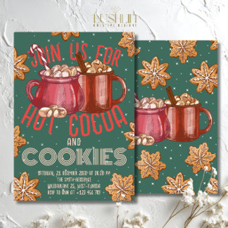 Hot Cocoa Red Mug & Cookies Holiday | Christmas 招待状