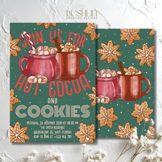 Hot Cocoa Red Mug & Cookies Holiday | Christmas 招待状