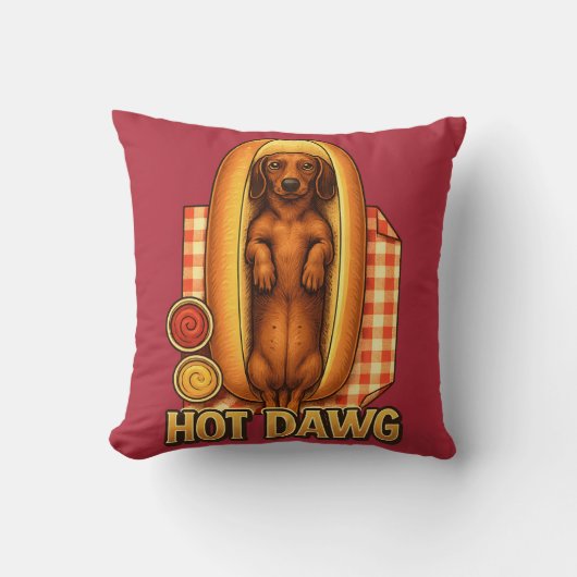 Hot Dawg Funny Dachshund Hot Dog Parody Cute Dog  クッション (正面)
