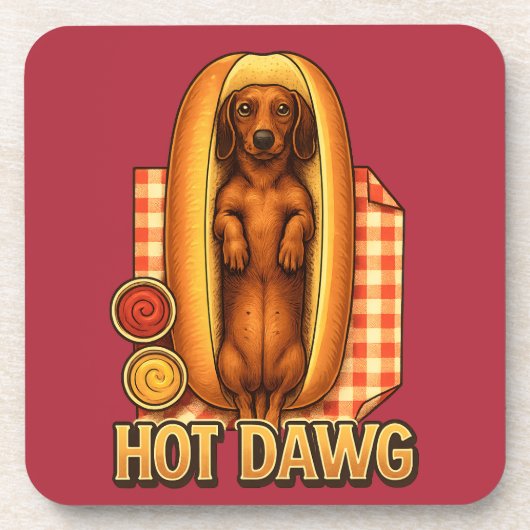 Hot Dawg Funny Dachshund Hot Dog Parody Cute Dog  コースター (正面)