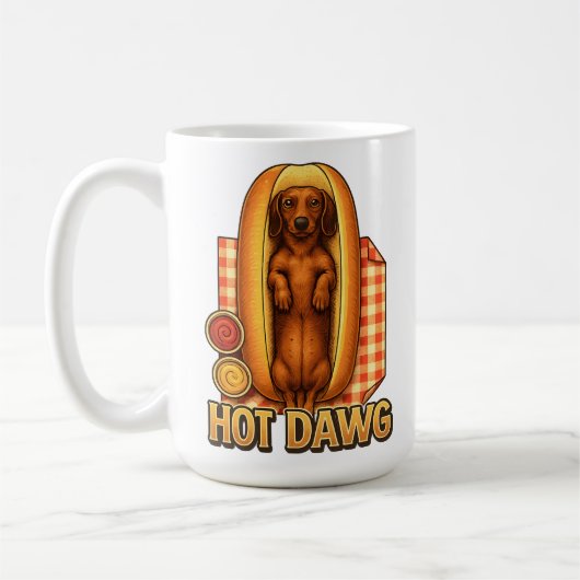 Hot Dawg Funny Dachshund Hot Dog Parody Cute Dog  コーヒーマグカップ (左)