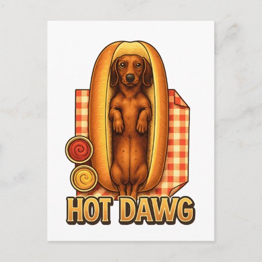 Hot Dawg Funny Dachshund Hot Dog Parody Cute Dog  ポストカード (正面)