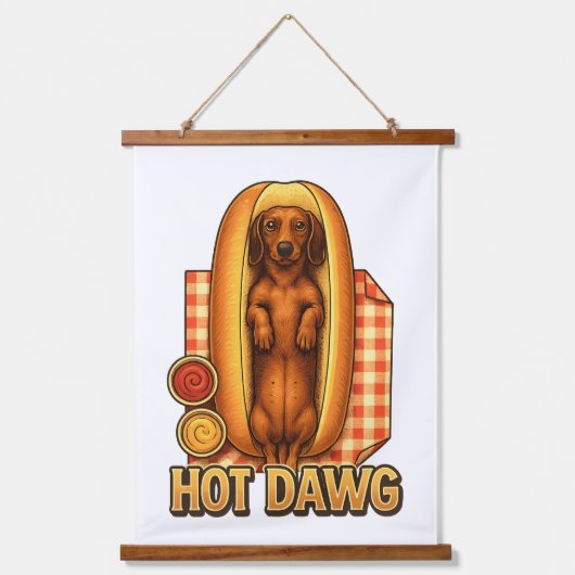 Hot Dawg Funny Dachshund Hot Dog Parody Cute Dog  吊り下げ型タペストリー (正面)