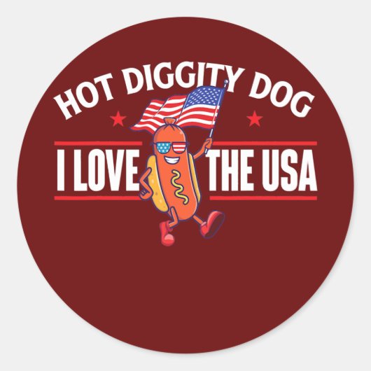 Hot Digity Dog USAアメリカ国旗7月4日 ラウンドシール (正面)