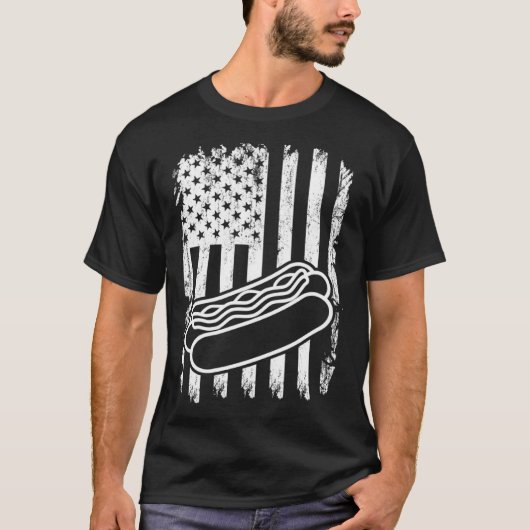 Hot Dog America US Flag Hot Dog  Hotdogs Fast Food Tシャツ (正面)