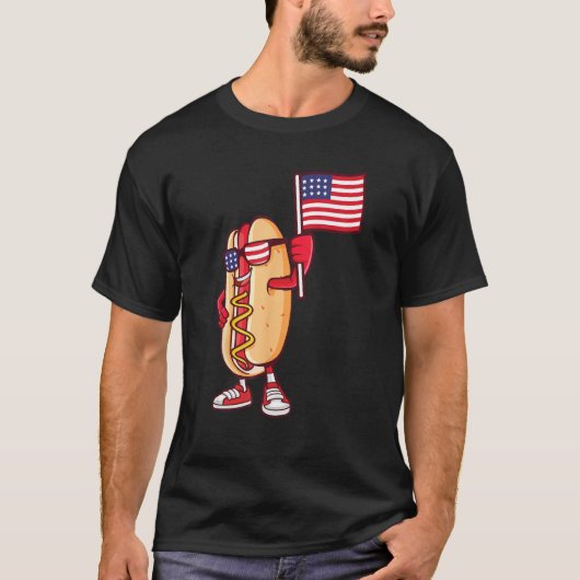 Hot Dog American Flag July 4th Patriotic Summer US Tシャツ (正面)