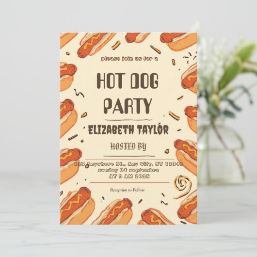 Hot Dog Party Invitation – Fun Food Celebration 招待状 (スタンド正面)