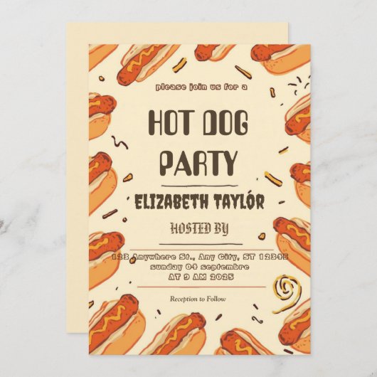 Hot Dog Party Invitation – Fun Food Celebration 招待状 (正面/裏面)
