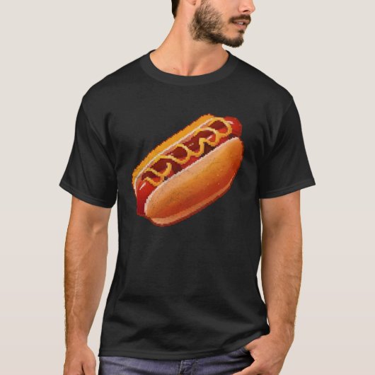 Hot Dog Pixel 8 bit Retro Hungry Byte Grilled Food Tシャツ (正面)