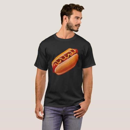 Hot Dog Pixel 8 bit Retro Hungry Byte Grilled Food Tシャツ (正面フル)