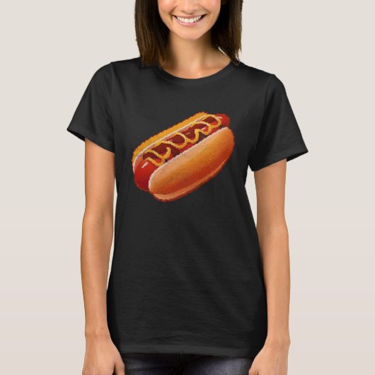 Hot Dog Pixel 8 bit Retro Hungry Byte Grilled Food Tシャツ (正面)