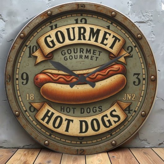 Hot Dog Retro Diner Kitchen ラージ壁時計