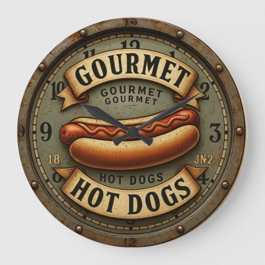 Hot Dog Retro Diner Kitchen ラージ壁時計 (正面)