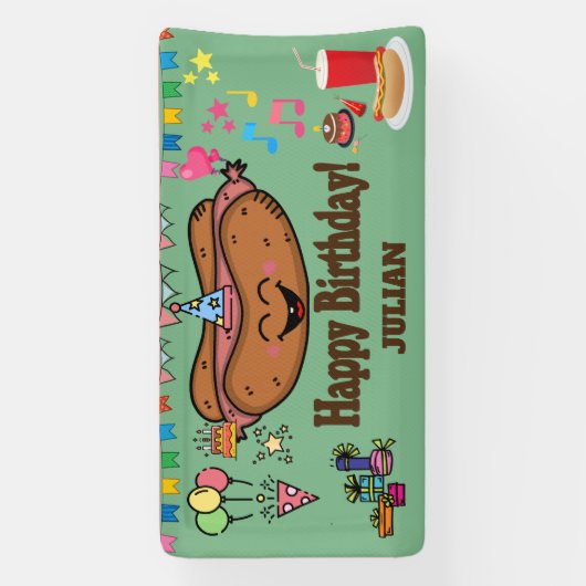 hot dog themed personalized birthday  横断幕 (縦)