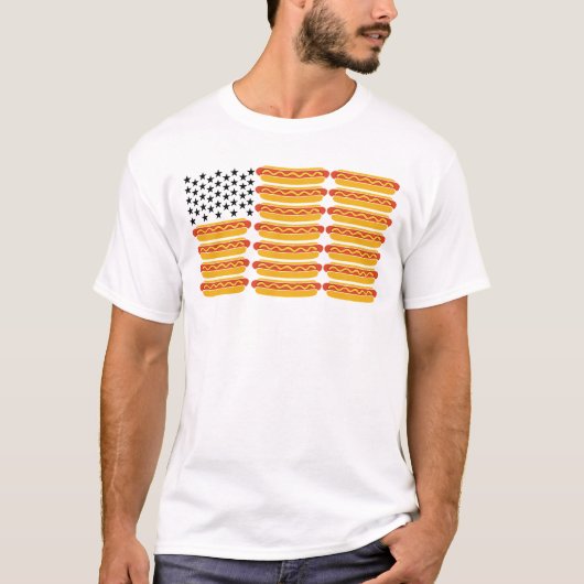 Hot Dog USA Flag Funny Patriotic  Tシャツ (正面)
