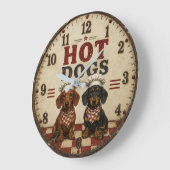 Hot Dogs Dachshund Funny Wiener Dog Kitchen ラージ壁時計 (傾斜)