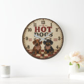 Hot Dogs Dachshund Funny Wiener Dog Kitchen ラージ壁時計 (ホーム)