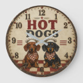 Hot Dogs Dachshund Funny Wiener Dog Kitchen ラージ壁時計 (正面)