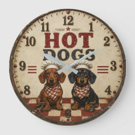 Hot Dogs Dachshund Funny Wiener Dog Kitchen ラージ壁時計
