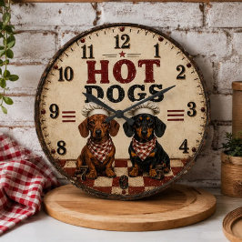 Hot Dogs Dachshund Funny Wiener Dog Kitchen ラージ壁時計