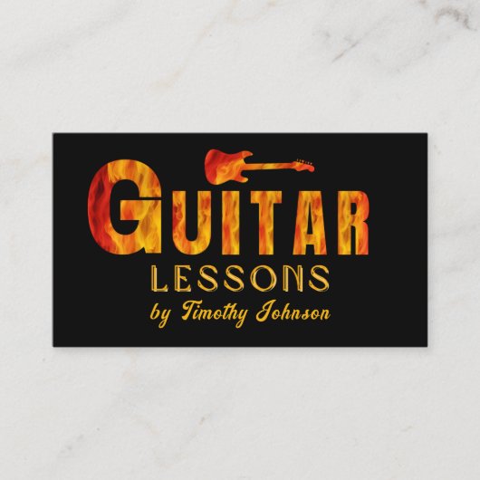 Hot Flaming Letters付きギターレッスンビジネスカード 名刺 (正面)