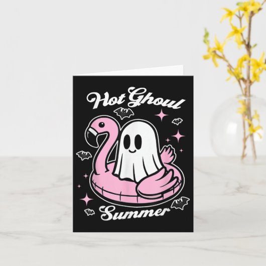 Hot Ghoul Summer Flamingo Ghost Summerween  カード (黄色い花)