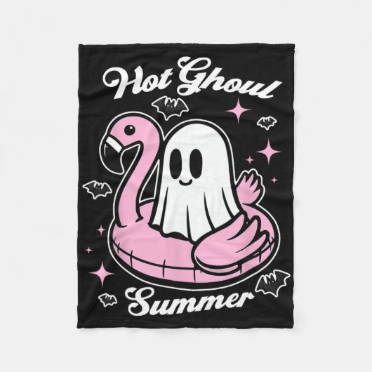 Hot Ghoul Summer Flamingo Ghost Summerween  フリースブランケット (正面)