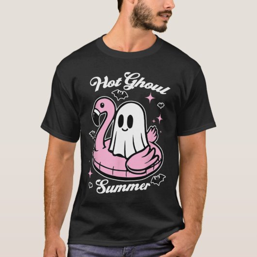 Hot Ghoul Summer Flamingo Ghost Summerween  Tシャツ (正面)