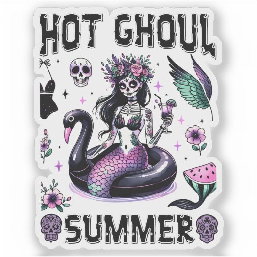 Hot Ghoul Summer Spooky Mermaid Goth Halloween シール (正面)