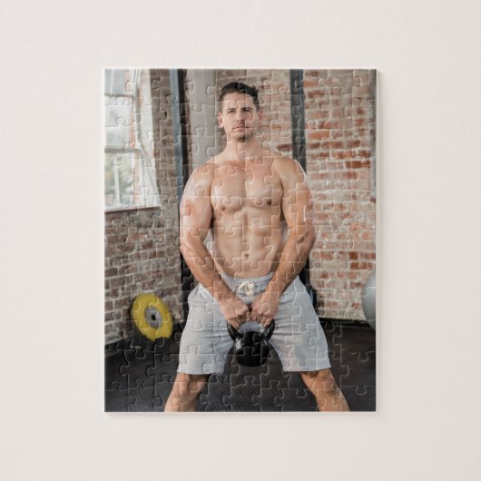 Hot Guy Sexy Shirtless Muscle Man Works Out Hunk ジグソーパズル (縦)