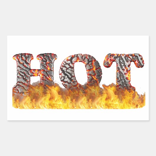 HOT - letters in fire and molten lava 長方形シール (正面)